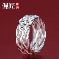 ☊ Manual 999 sterling silver ring man fine silver single index contracted tide domineering boy monkey adjustable ring