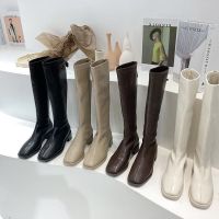 COD dsdgfhgfsdsss Autumn and Winter New Womens Long Boots Soft PU Leather Mid-heel Boots Net Red Fashion Thigh Boots