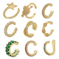 QMHJE Single One Ear Clip Earrings Cuff Arrow Heart Star Cross Rainbow T CZ Gold Silver Color Earring Jewelry Aretes No Pierced