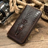 ZZOOI Genuine Leather Long Wallet for Men Crocodile Pattern Design Male Clutch Wallets Zipper Card Holder Luxury Purse Large Capacity