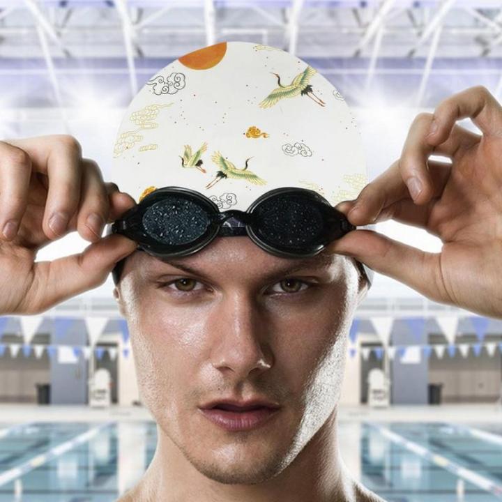 หมวกซิลิโคนสำหรับว่ายน้ำหมวกว่ายน้ำกันน้ำใส่ได้ทั้งชายและหญิงสำหรับการพิมพ์ภาษาจีน-s-หมวกว่ายน้ำกันลื่นไร้ริ้วรอยสำหรับฝึกซ้อม-lym3883