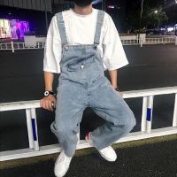 Summer Workwear Denim Strap Pants for Men 2023 New Casual Loose Straight Strap Pants for Korean Fashion One Piece Strap Pants