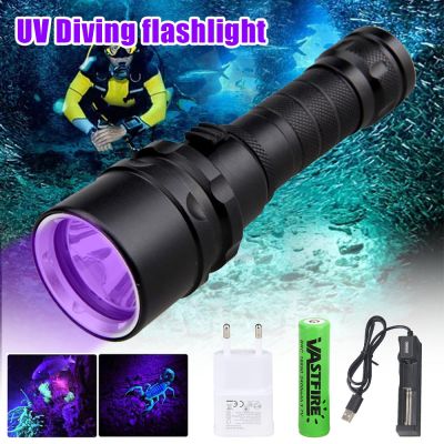 Professional UV Light Underwater Rechargeable 18650 Battery LED XPE Diving Flashlight 100M Torch Scuba 10W 365-395nm Lanterna Rechargeable Flashlights