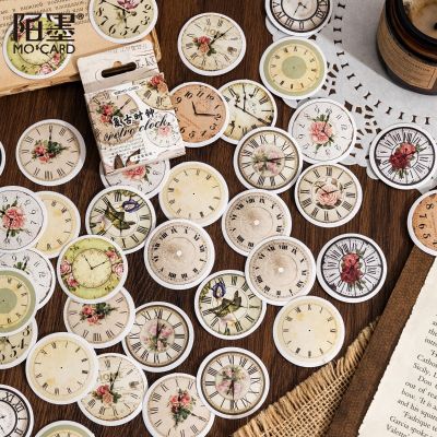 [COD] ink box stickers retro clock series theme hand account decoration 45 pieces