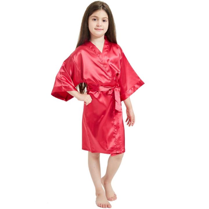 xiaoli-clothing-เด็กเสื้อคลุมอาบน้ำผ้าซาตินสีทึบเสื้อคลุมอาบน้ำแฟชั่นเด็ก-nightgown-ชุดนอน-dressing-gown-robe-celebration-party-สำหรับ-girls