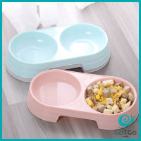 GotGo ชามข้าวแมว ชามข้าวหมา แบบ 2 หลุม 2 Size ชามใส่น้ำ และอาหาร ชามพกพา Pet bowl