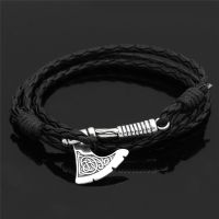 Mens Viking Celtic Wolf Raven Axe Bracelet Odin Symbol scandinavian Rune Charm Leather Rope Bracelet Male Norse Amulet Jewelry