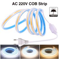 COB LED Strip AC 220V 240V EU Plug High Density RA90 3000K 4000K 6000K White Flexible Ribbon FOB COB LED Light LED Strip Lighting