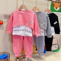 [COD] Linglijia girls sweater suit 2022 autumn new childrens sports spring and foreign style casual two-piece set