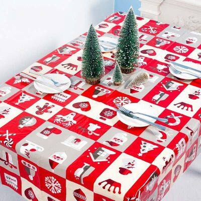 1pcs 110x180cm PVC Disposable Christmas Tree Santa Claus Printed Tablecloth Table Cover Dinner Decoration Home New Year Supply