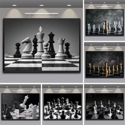 King And Knight Of Chess ภาพวาดผ้าใบ Wall Art ภาพพิมพ์โปสเตอร์งานศิลปะสำหรับห้องนั่งเล่นตกแต่งบ้านสีดำและสีขาว