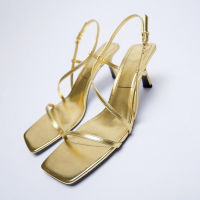 Womens Shoes Square Toe Wineglass Mid Sandals Female Fashion Gold Heel Summer Thin Heel Rome Sandal Casual Narrow Band Shoes