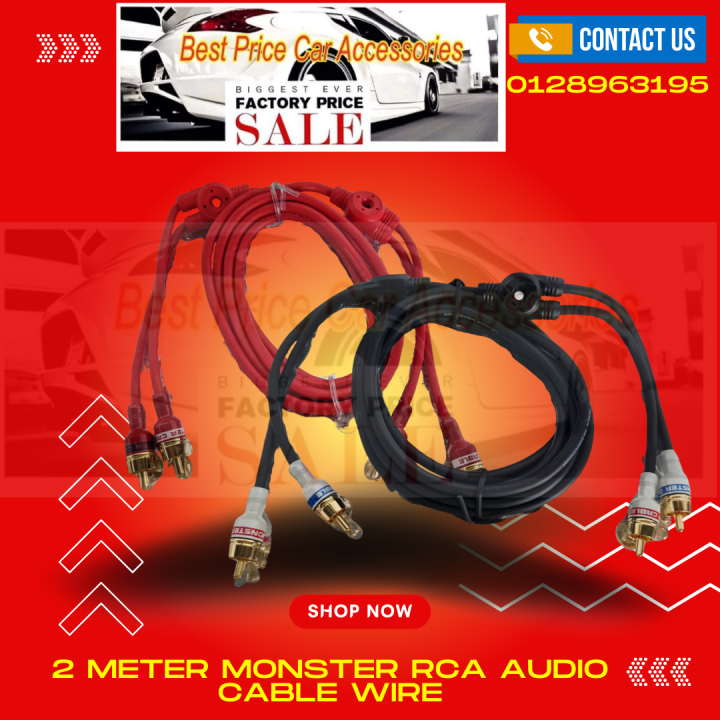 2 METER MONSTER RCA Audio Cable Wire RED / BLACK Lazada