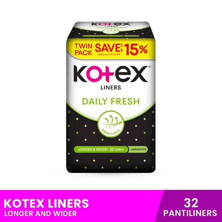 Kotex Liners Longer And Wider 32 Pantiliners Womens Hygiene