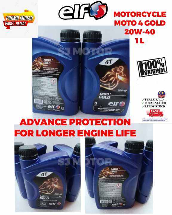 ELF ENGINE OIL 4T MOTO 4 GOLD 20W40 1L ENGINE OIL MINYAK MOTOR 1L 20W