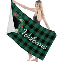 Tartan Leaf Wreath ผ้าขนหนูไมโครไฟเบอร์สำหรับห้องน้ำสระว่ายน้ำ Seaside Soft Beach Towel Quick Dry Sports Face Towel