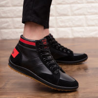 Mens PU Leather Boots Male Casual All Matching Spring Autumn Lace Up High Top Flat Shoes