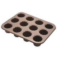 Canele แม่พิมพ์เค้ก Pan, 12-Cavity Non-Stick Cannele มัฟฟิน Bakeware Cupcake Pan สำหรับเตาอบเบเกอรี่ (แชมเปญทอง)