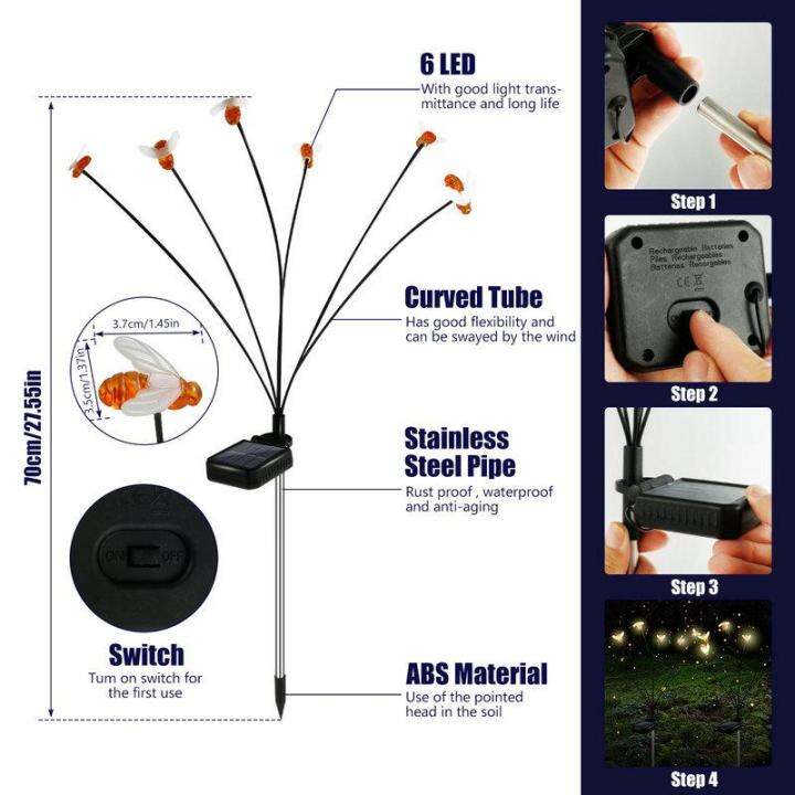 ไฟสายผึ้งพลังงานแสงอาทิตย์2ชิ้น-ip65ไฟประดับกันน้ำ-led-สำหรับสายไฟสำหรับบ้านตกแต่งสายไฟแสงอาทิตย์ผึ้งหิ่งห้อยพลังงานแสงอาทิตย์โคมไฟสนามหญ้าพลังงานแสงอาทิตย์ผึ้ง