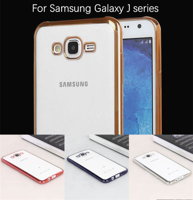 สำหรับ Samsung Galaxy J7 Core J7 2015 J5 2015 J3ทีพียูอ่อนและยืดหยุ่นเคสเยลลี่คริสตัลใสกลับโลหะหรูหรา Luster Edge ฝาครอบโทรศัพท์