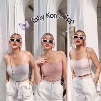 ครอปสายเดี่ยว✨Toby Korea Top✨ซิปหลังเก็บทรง เย็บ2ชั้นผ้านำเข้า?ป้ายCottoncandy