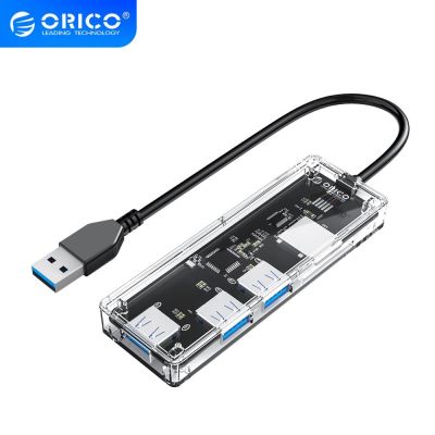 ◕ ORICO All In One Transparent USB 3.0 HUB Multi USB Splitter High Speed 4 Ports TF SD Card Reader OTG Adapter for PC Computer