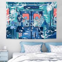 Japanese style hand-painted illustration background cloth anime whale city landscape wall decoration tapestry