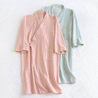 [Xiaoli clothing] ใหม่ญี่ปุ่นผ้าฝ้ายเครปกิโมโน Nightgown แขนสามในสี่ผู้หญิง39; S ฤดูใบไม้ผลิฤดูXiaoli clothingบางแข็งเสื้อคลุมอาบน้ำบริการบ้านชุดนอน