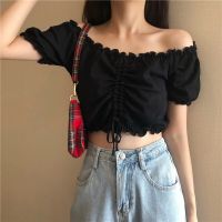 ? A E SHOP ใหม่!!  สินค้าพร้อมส่ง!?เสื้อยืดแขนสั้นผู้หญิงสไตลืฝรั่งเศส เปิดไหล่ เสื้อเปิดไหล่น่ารักๆ#47055