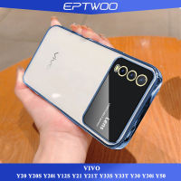 EPTWOO เคสหน้าต่างขนาดใหญ่เคลือบอิเล็คโทรเพลทสำหรับ VIVO Y20 Y20S Y20i Y12S Y21 Y21T Y33S Y33T Y30 Y30i Y50 Y11 Y12 Y15 Y17 Y19  Y75 5G Y51 2020 Y93 Y91i Y95 Y91 เคสโทรศัพท์พร้อมเลนส์เต็มรูปแบบป้องกันกล้อง TPU เนื้อนิ่มโปร่งใสใสกันกระแทก MM-07