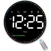 Digital Wall Clock with Remote, 10Inch Colorful Dynamic LED Clock Display with Time Date Temp Week