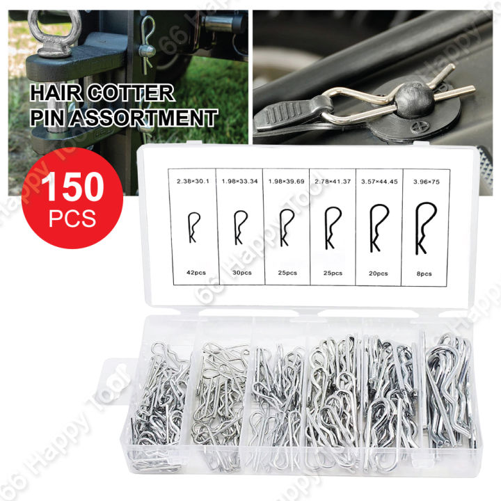 150pcs Hair Cotter Pin Assortment 6 Sizes R Pin Tractor Spring Pin Clip Fastener Assortment Kit 