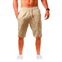 New Mens Cotton Linen Shorts Pants Male Summer Breathable Solid Color Linen Trousers Fitness Streetwear Lace up Bottoms