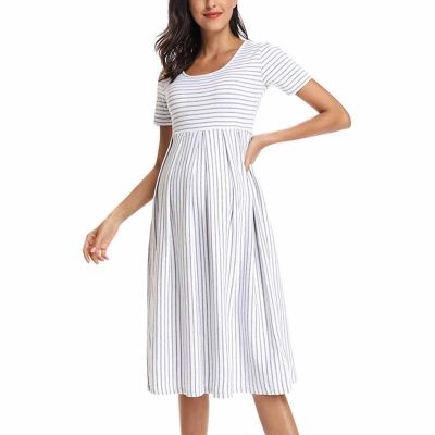 ✲○✕ Vestido de maternidade enfermagem feminino camisola amamentando vestido longo enfermeira bebê manga curta roupas verão