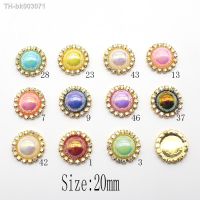 ┇☌卍 New 10Pieces/Batch 20mm Gold Color Round Pearl Rhinestone Flat Bottom Button DIY Sewing Clothing Wedding Decoration Accessories