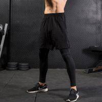 New Mens Fake Two-piece Tight Pants Running Fitness Drawstring Sweatpants Elastic Quick-drying Trousers Man Running Sport Pants