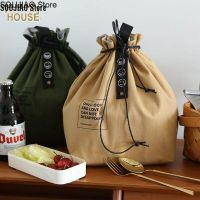 SOUJIAO Store Lunch bag Nordic beam mouth letter ribbon insulated lunch bag industrial style canvas portable lunch box bag