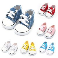 7 cm Canvas Denim Sneakers New Born Baby Shoes Handmade Lace-up Sneakers Shoes For 18 Inches American 43 cm Baby Dolls GIfts Health Accessories