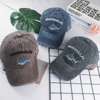 Summer Autumn Fashion Cotton Cap Washed Denim Used Fabric Shark 3D Embroidery Outdoor Hat Hip Hop Baseball Caps For Men Women