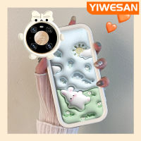 YIWESAN เคสสำหรับ Huawei Mate 40 Pro เคสการ์ตูน3D ดอกไม้กระต่ายน้อยสีสันสดใสกันกระแทกแบบใสเลนส์กล้องถ่ายรูปแบบนิ่มเคสมือถือเรียบง่ายฝาครอบป้องกันซิลิโคนความคิดสร้างสรรค์โปร่งใส