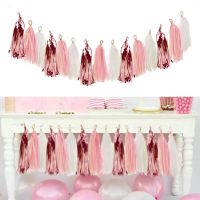 ☢┅▪ 15pcs Rose Gold Paper Tassel Garland Kids Adult Happy Birthday Party Decoration First 1st Baby Boy Girl One Year Banner Supplies