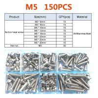 ☌ 120-434pcs M2 M3 M4 M5 M6 304 A2 Round Stainless Steel Hex Socket Button Head Allen Bolt Screw and 304 Nut Assortment Kit Set