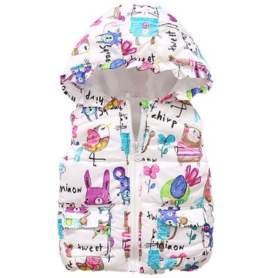 （Good baby store） Cheaper Spring Autumn Thicken Warm Baby Girl Vests For Girls Hoodies Cartoon Printed Kids Girl Waistcoats Kids Coats Outerwear