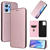 Oppo Reno7 4G Case, EABUY Carbon Fiber Magnetic Closure with Card Slot Flip Case Cover for Oppo Reno7 4G