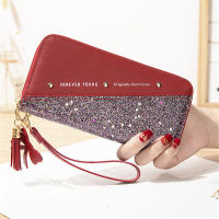 Sequins Patchwork Womens Pu Leather Long Wallets Glitter Fashion Zipper Coin Purse Female Large Capacity Card Holder Phone Bag
