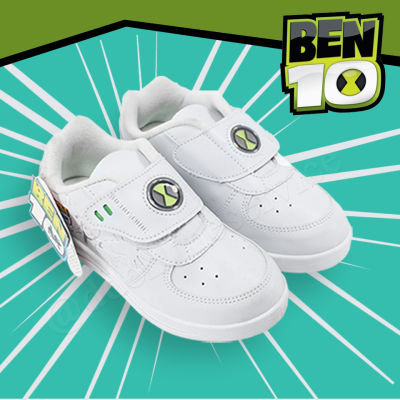 รองเท้านักเรียนสีขาว รองเท้าผ้าใบสีขาว รองเท้าลายการ์ตูน รองเท้าลาย BEN 10 ADDA รุ่น 41G35