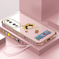 Volans เคสสำหรับ Honor 90 5G 90 Lite 5G ฟรีสายคล้องการ์ตูนอนิเมะลูฟี่ลายขอบสี่เหลี่ยมเคสโทรศัพท์ชุบหรูหราเคสโทรศัพท์นิ่ม