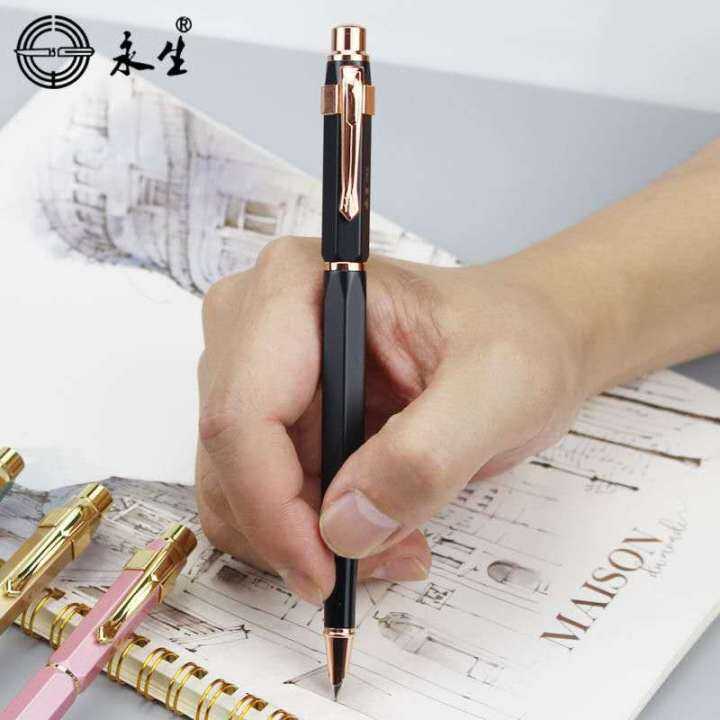 rare-old-stock-wing-sung-095-fountain-pen-hexagon-black-metal-ink-pen-bronze-clip-f-nib-stationery-office-school-supplies