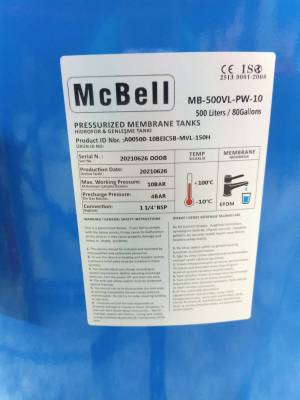 ถังแรงดันปั๊มอัตโนมัติ ยางไดอะแฟรม รุ่น MB-500VL ขนาด 500 ลิตร ยางไดอะแฟรม Pressure MCBELL ท่อดูด1-1/4 แบบมีเกจ์