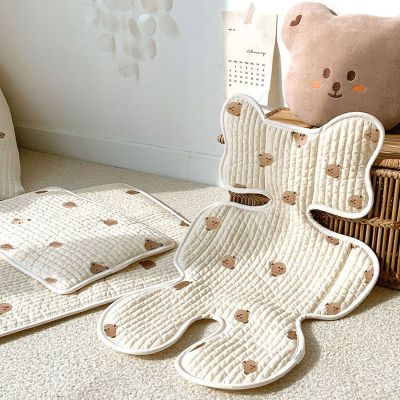 Baby Stroller Liner Car Seat Cushion Cotton Mattress Embroidery Bear Diaper Changing Pad Mat Newborn Carriages Pram Accessories